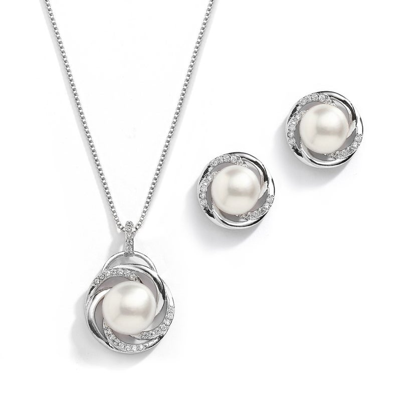 Mariell Freshwater Pearl Wedding Necklace Earrings Jewelry Set for Brides, Bridesmaids, Birthday Gift - Image 1